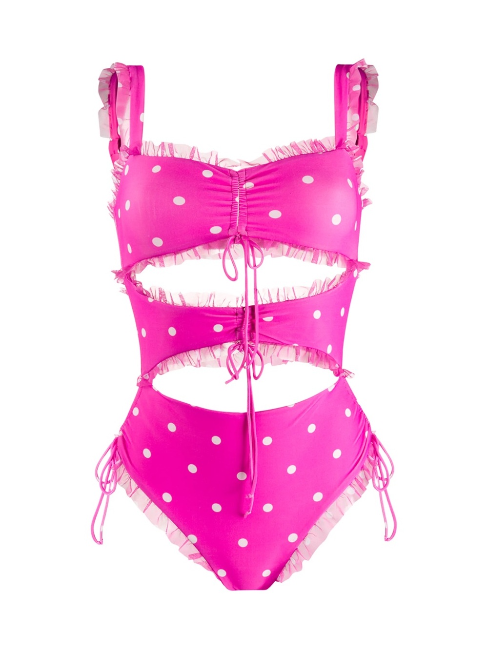 For Love And Lemons Hot Pink and White Polka Dot Cutout One-Piece